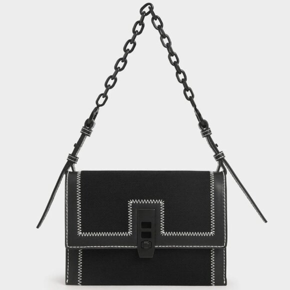 Charles & Keith Handbags - Charles & Keith Black Canvas Turn-Lock Chain Handle Bag with matching wallet